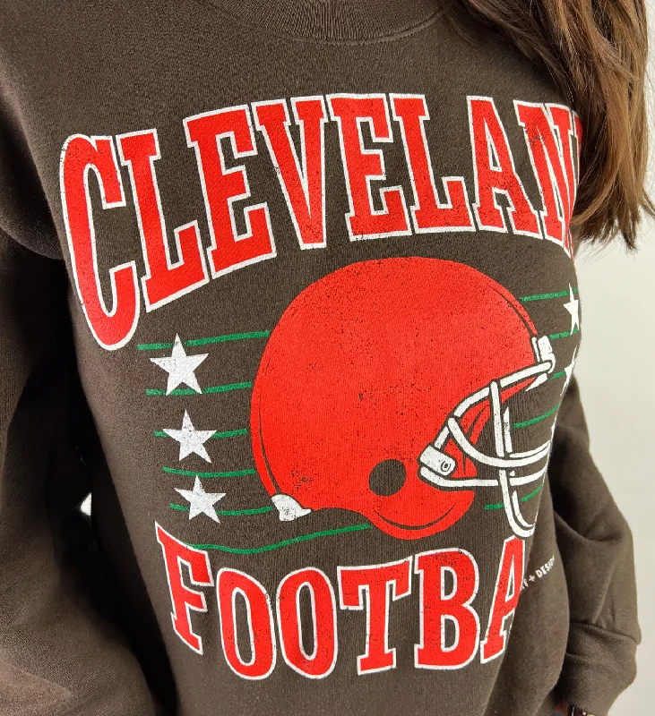 Brown Cleveland Football Vintage Crew Sweatshirt