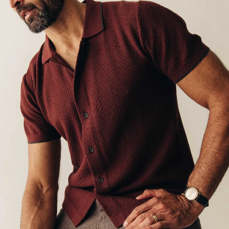 The Button Down Polo in Dried Cherry Herringbone