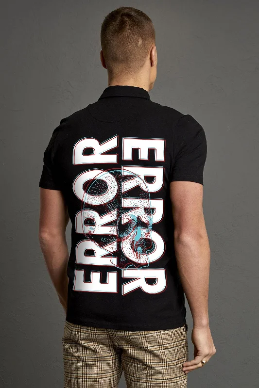 Black Error Back Typographic Printed Polo T-shirt