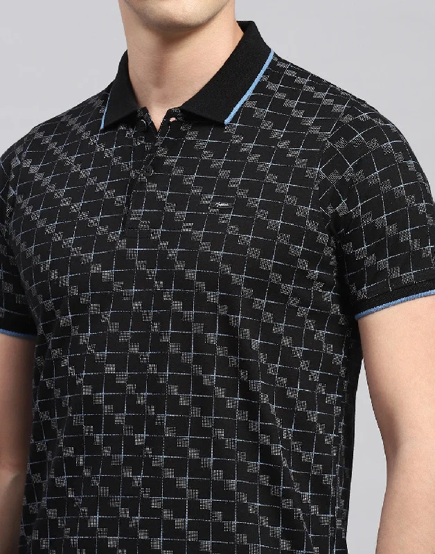 Men Black Printed Polo Collar Half Sleeve T-Shirt