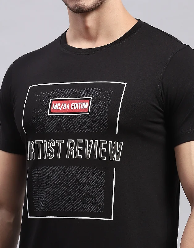 Men Black Printed Round Neck Half Sleeve T-Shirt