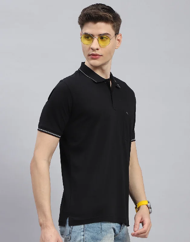 Men Black Solid Polo Collar Half Sleeve T-Shirt