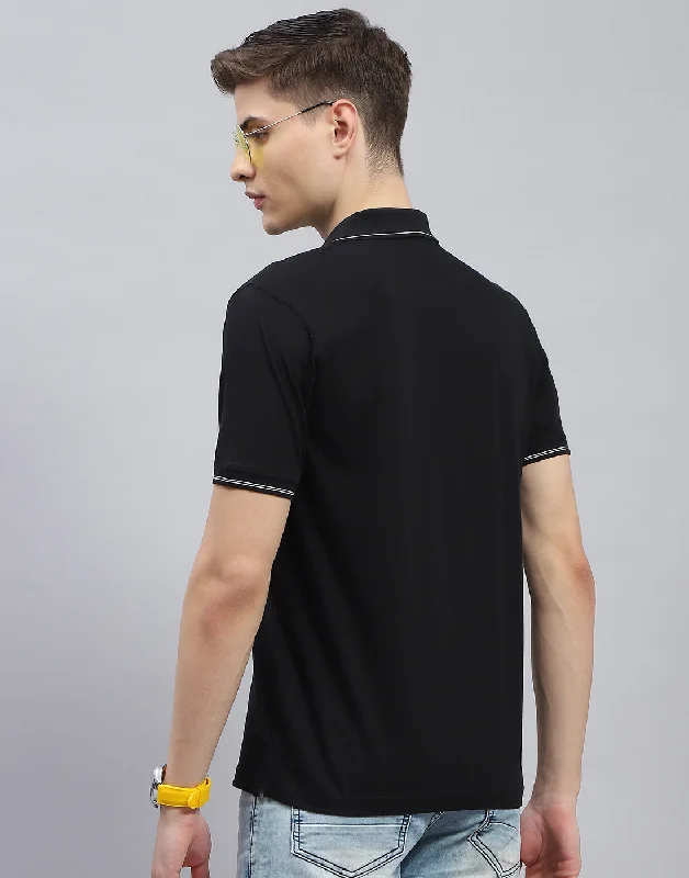 Men Black Solid Polo Collar Half Sleeve T-Shirt