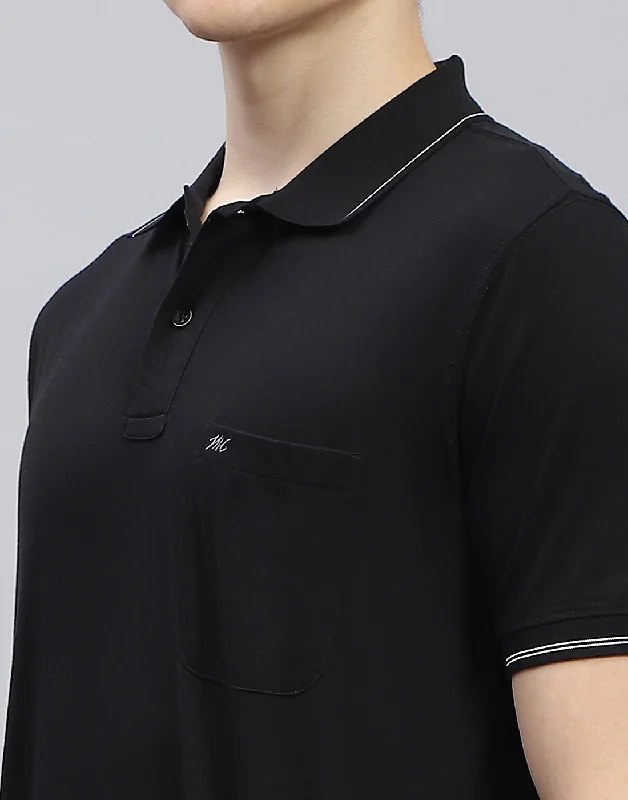 Men Black Solid Polo Collar Half Sleeve T-Shirt