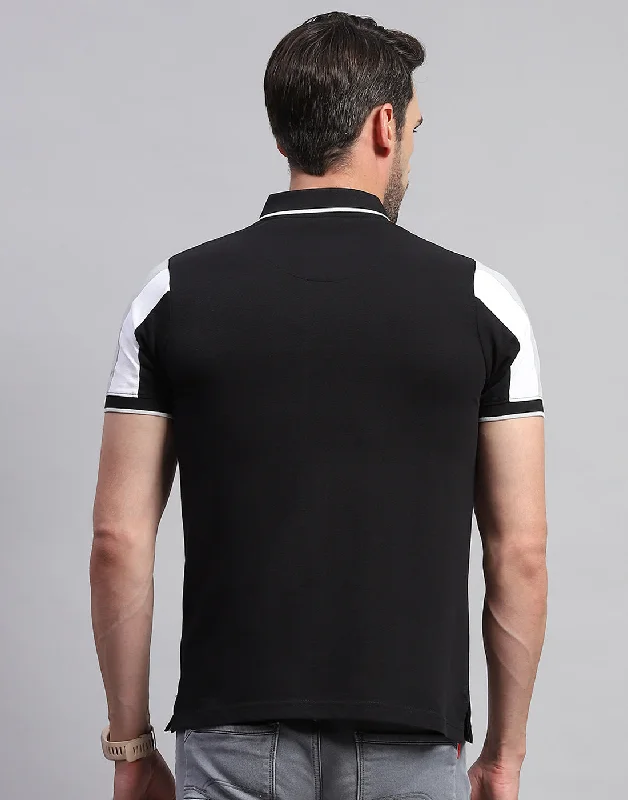 Men Black Solid Polo Collar Half Sleeve T-Shirt