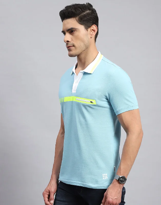 Men Blue Solid Collar Half Sleeve T-Shirt