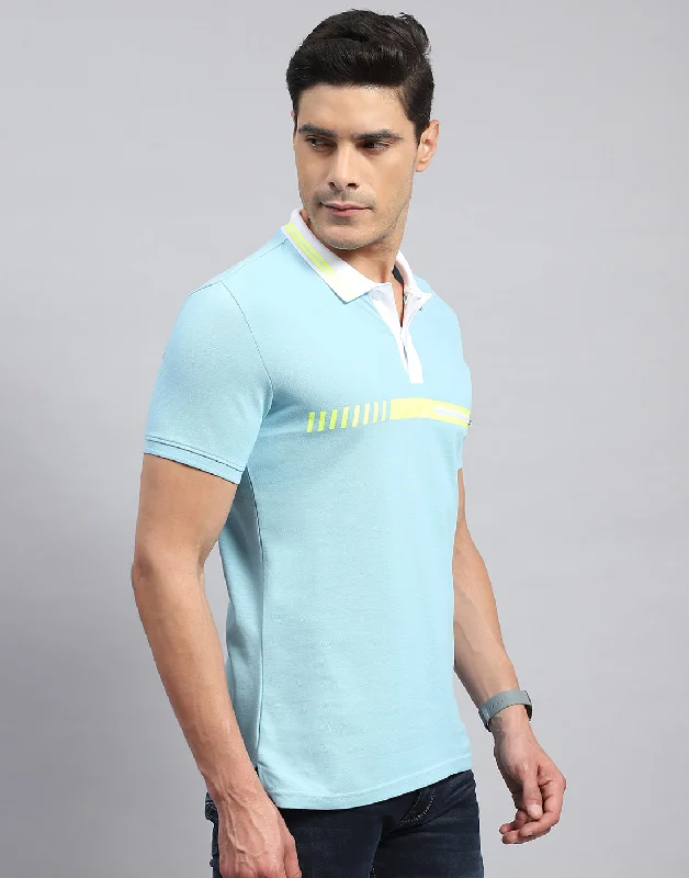 Men Blue Solid Collar Half Sleeve T-Shirt