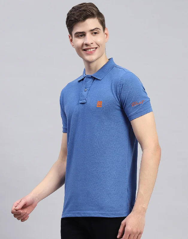 Men Blue Solid Polo Collar Half Sleeve T-Shirt