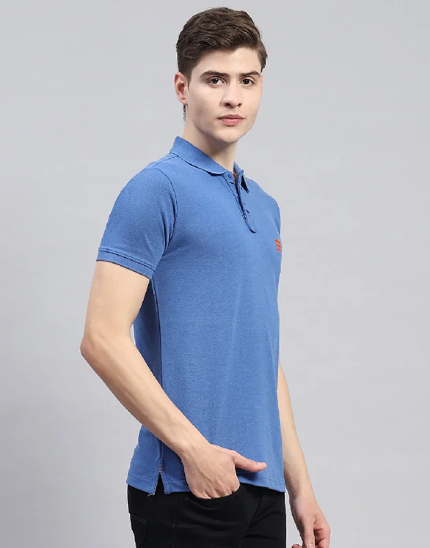 Men Blue Solid Polo Collar Half Sleeve T-Shirt