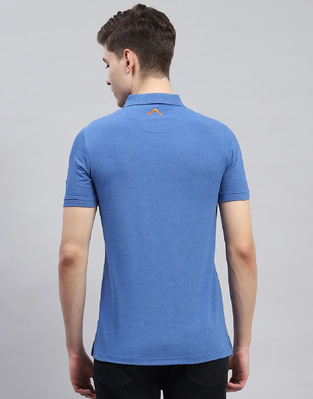 Men Blue Solid Polo Collar Half Sleeve T-Shirt