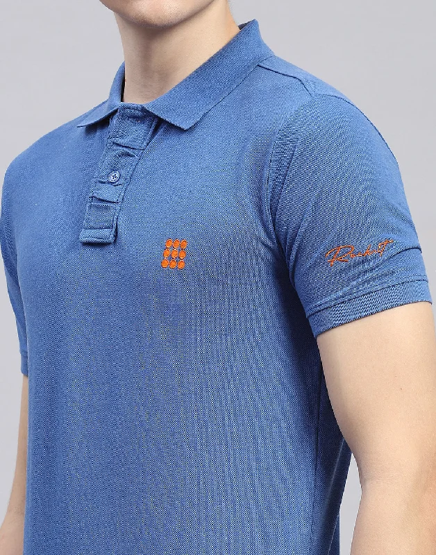 Men Blue Solid Polo Collar Half Sleeve T-Shirt