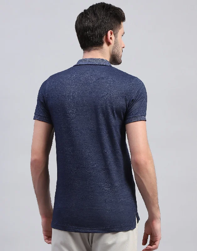 Men Blue Solid Polo Collar Half Sleeve T-Shirt