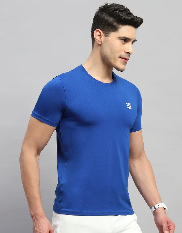 Men Blue Solid Round Neck Half Sleeve T-Shirt