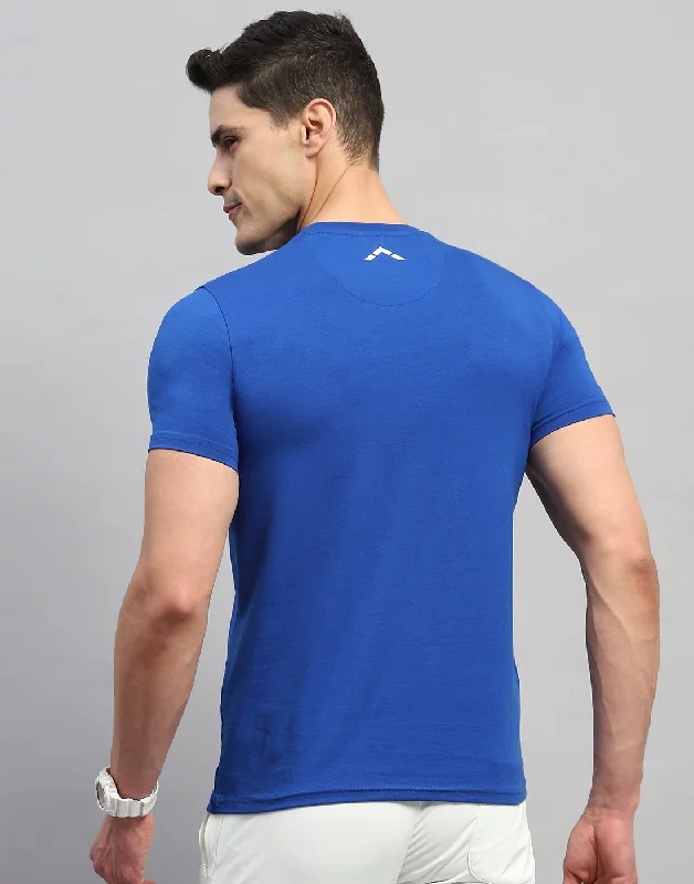 Men Blue Solid Round Neck Half Sleeve T-Shirt