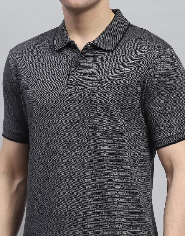 Men Charcoal Printed Polo Collar Half Sleeve T-Shirt