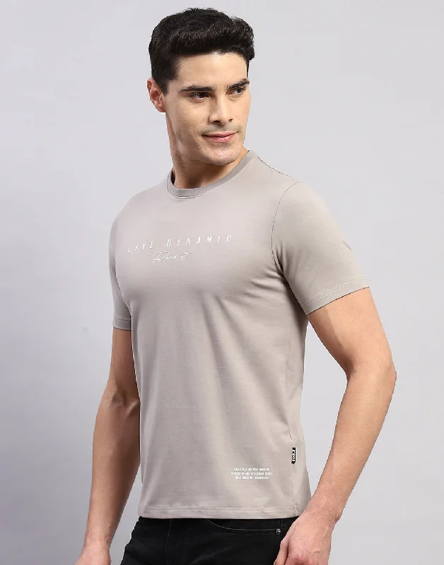 Men Grey Printed Round Neck Half Sleeve T-Shirt