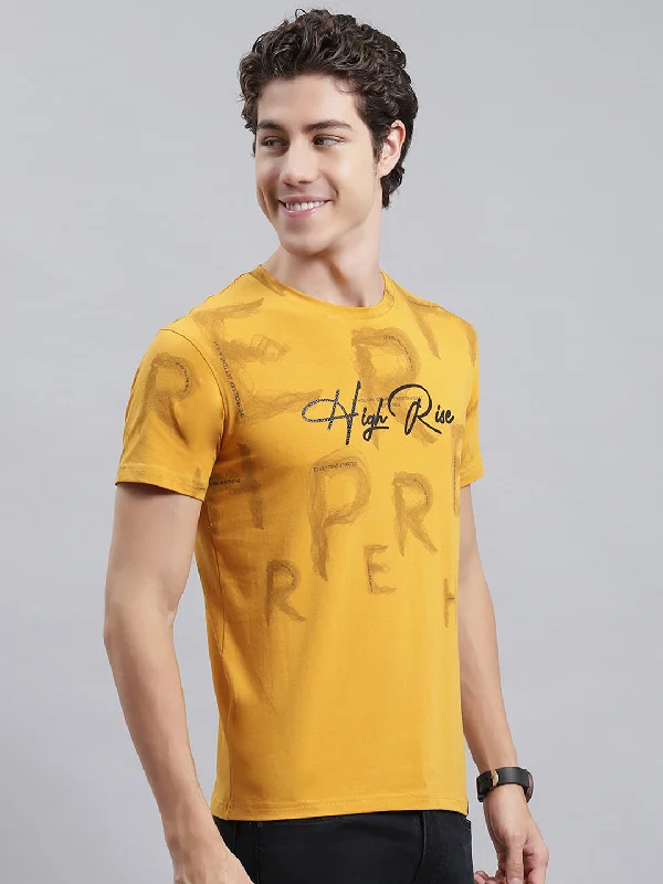 Men Mustard Printed T-Shirt