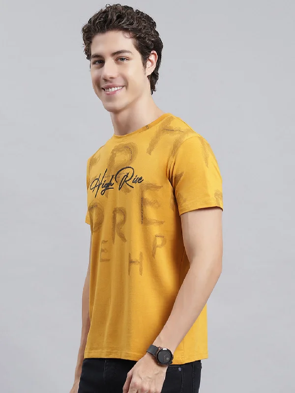 Men Mustard Printed T-Shirt