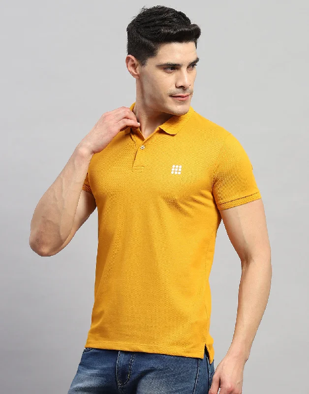 Men Mustard Solid Polo Collar Half Sleeve T-Shirt