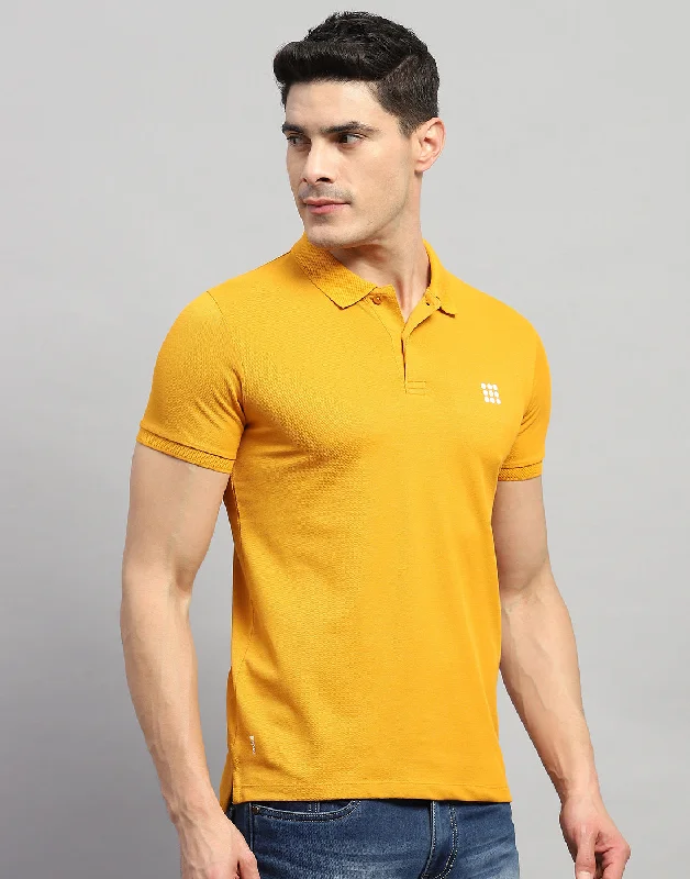 Men Mustard Solid Polo Collar Half Sleeve T-Shirt