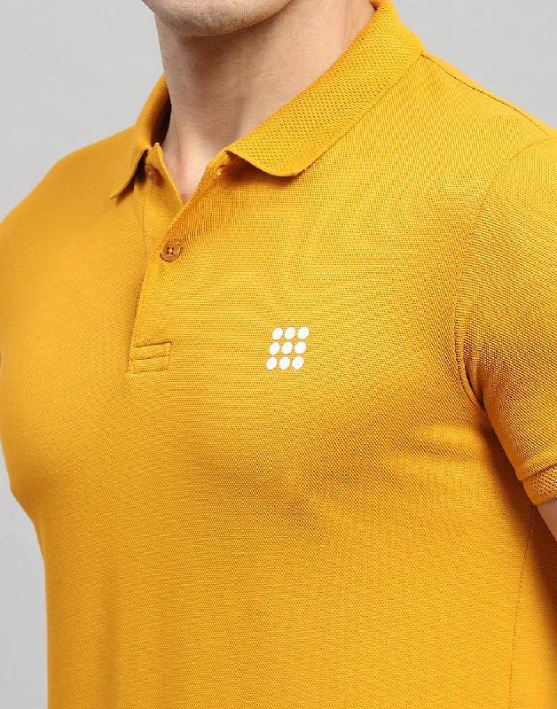 Men Mustard Solid Polo Collar Half Sleeve T-Shirt