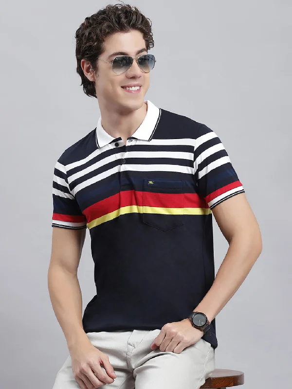 Men Navy Blue Stripe T-Shirt