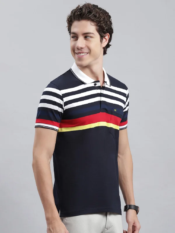 Men Navy Blue Stripe T-Shirt