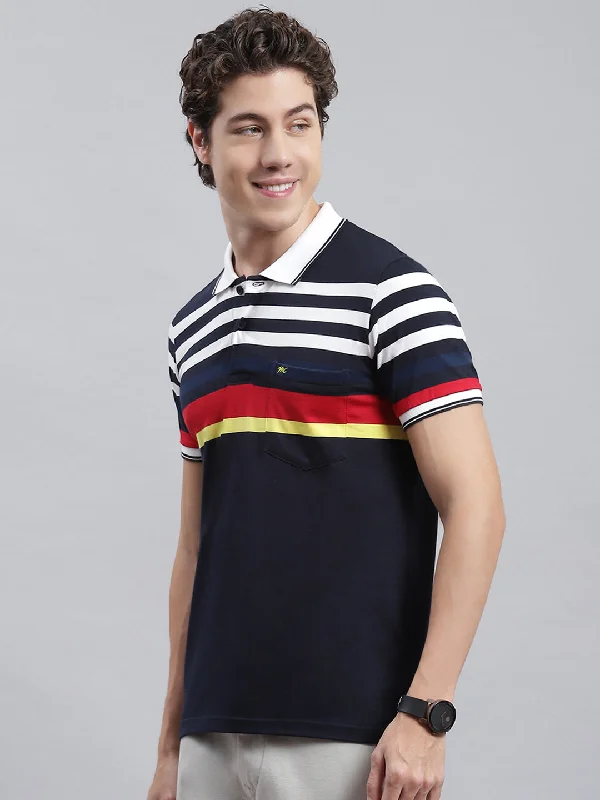 Men Navy Blue Stripe T-Shirt