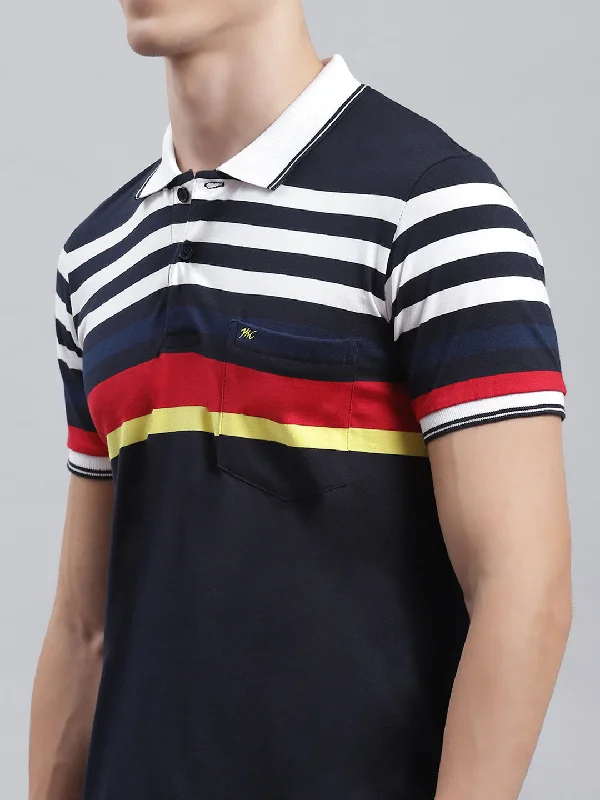 Men Navy Blue Stripe T-Shirt