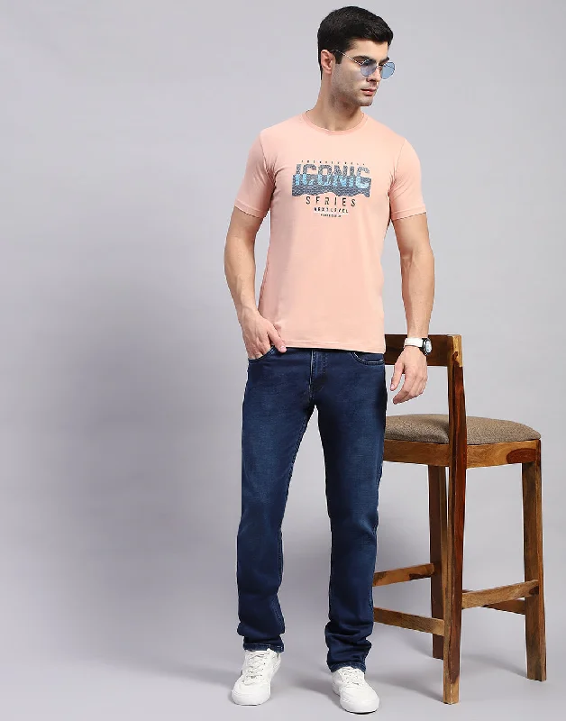 Men Pink Printed Round Neck Half Sleeve T-Shirt