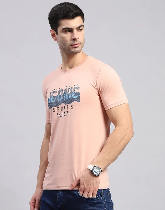 Men Pink Printed Round Neck Half Sleeve T-Shirt