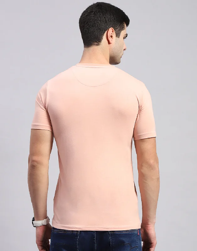 Men Pink Printed Round Neck Half Sleeve T-Shirt