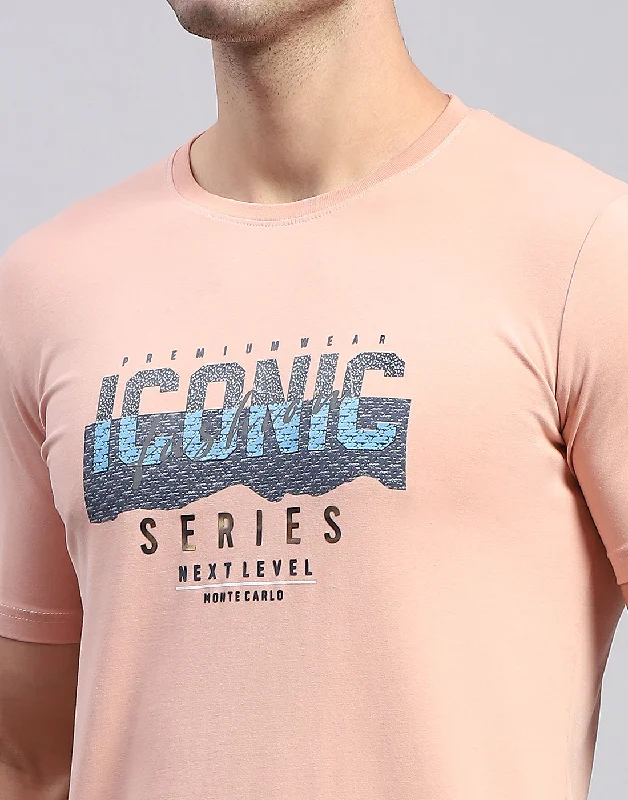 Men Pink Printed Round Neck Half Sleeve T-Shirt