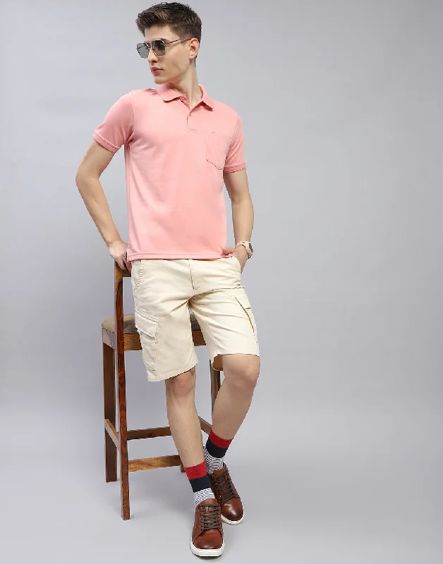 Men Pink Solid Polo Collar Half Sleeve T-Shirt