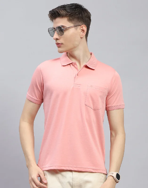 Men Pink Solid Polo Collar Half Sleeve T-Shirt