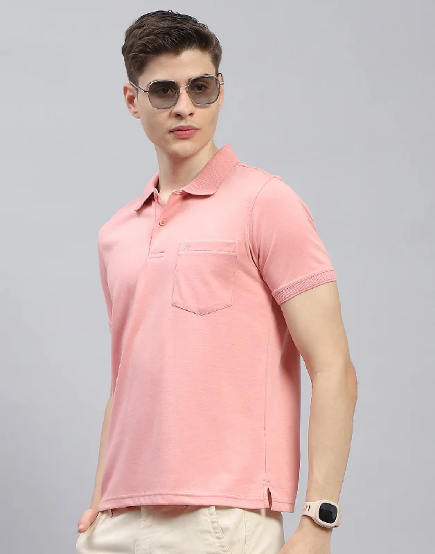 Men Pink Solid Polo Collar Half Sleeve T-Shirt