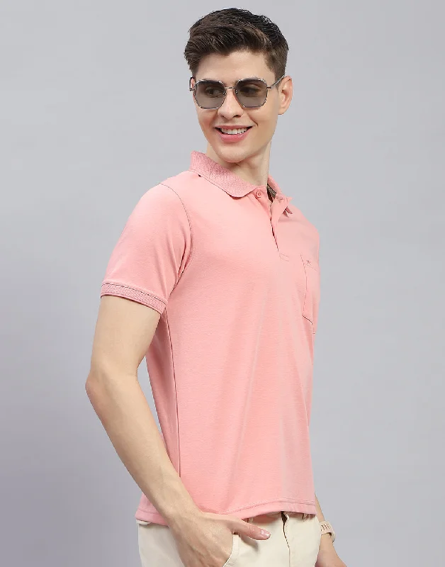 Men Pink Solid Polo Collar Half Sleeve T-Shirt