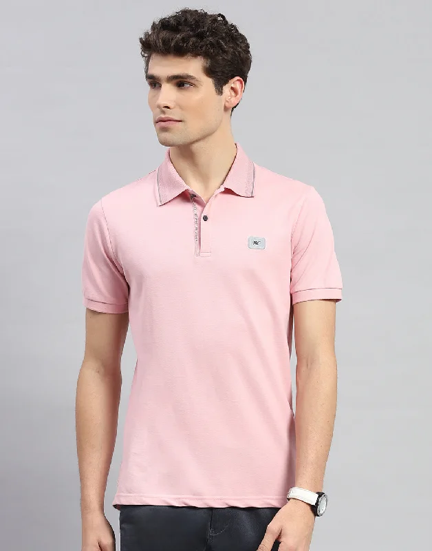 Men Pink Solid Polo Collar Half Sleeve T-Shirt