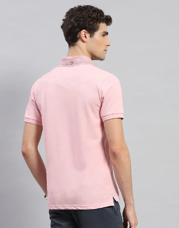 Men Pink Solid Polo Collar Half Sleeve T-Shirt