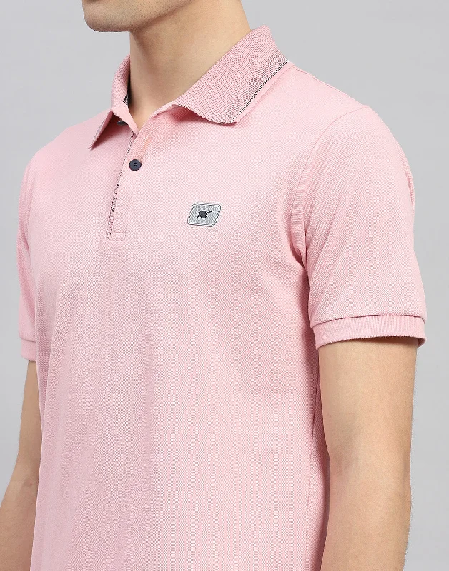 Men Pink Solid Polo Collar Half Sleeve T-Shirt