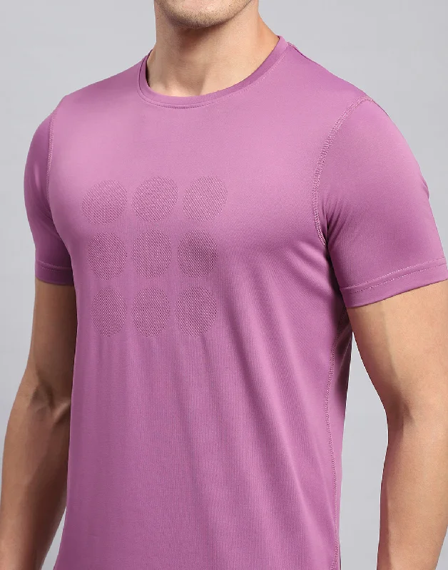 Men Purple Self Design Round Neck Half Sleeve T-Shirt