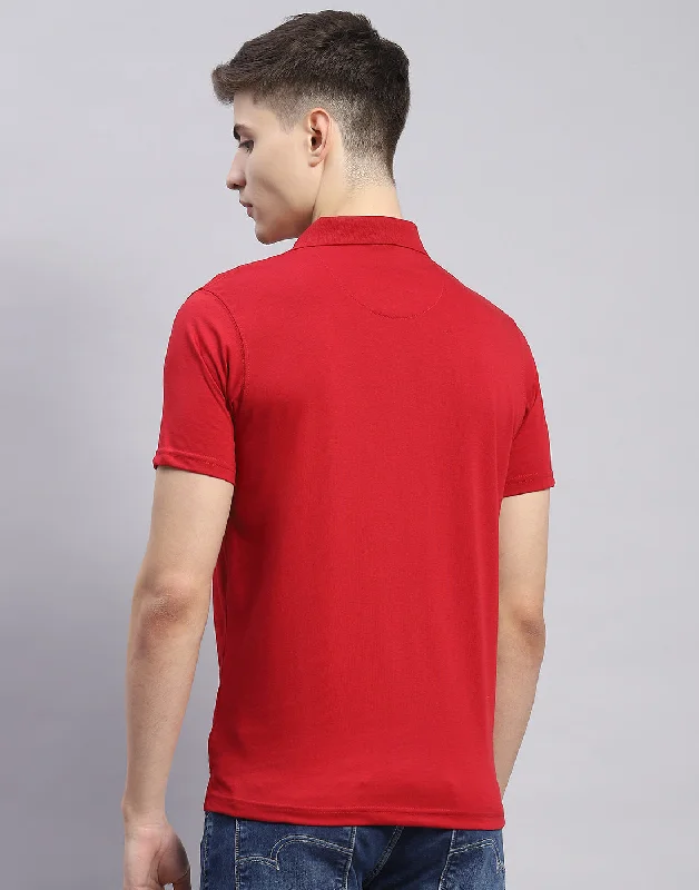 Men Red Solid Polo Collar Half Sleeve T-Shirt