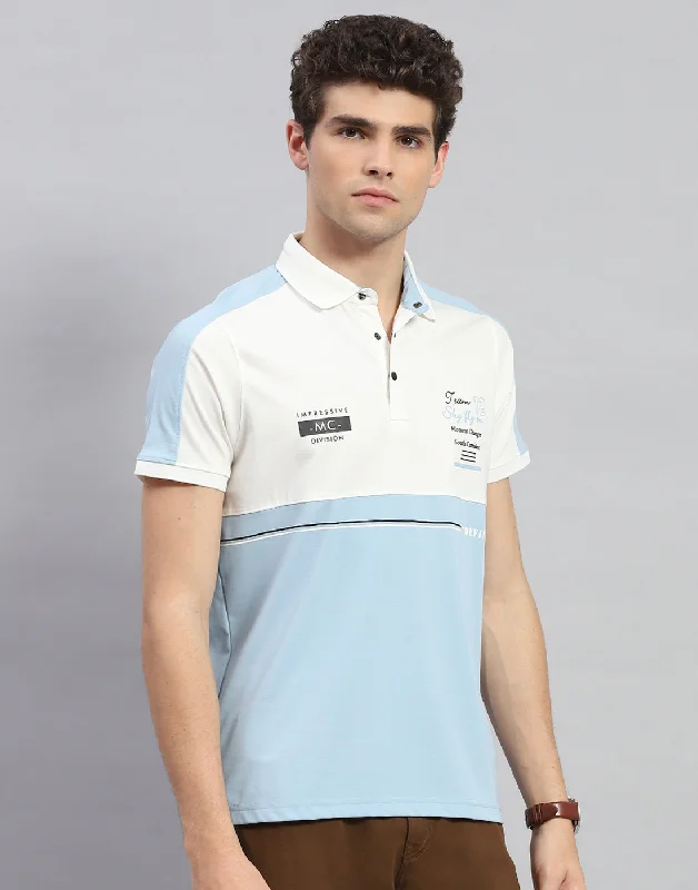 Men Sky Blue Printed Polo Collar Half Sleeve T-Shirt