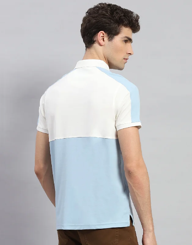 Men Sky Blue Printed Polo Collar Half Sleeve T-Shirt