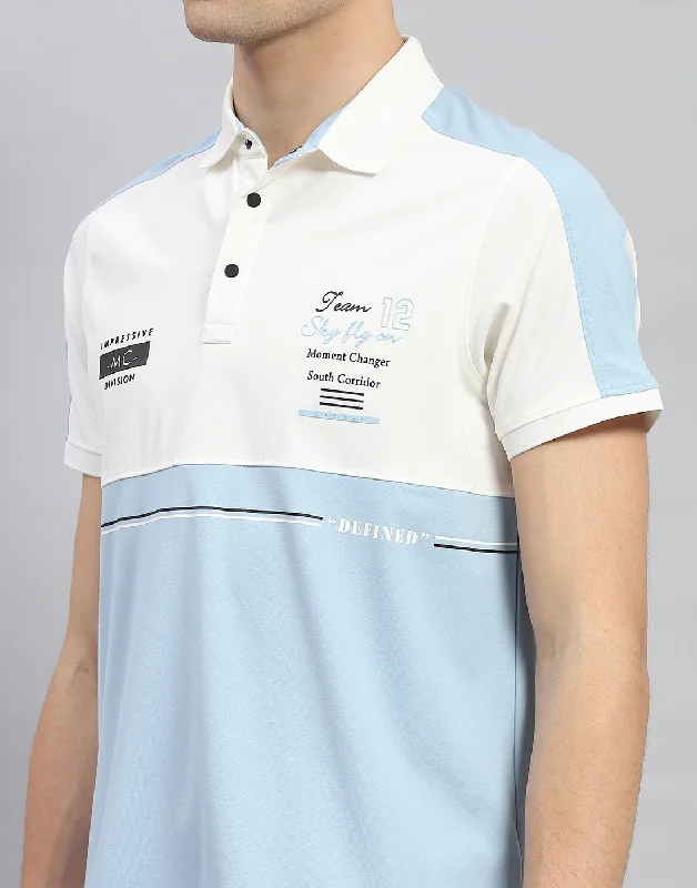 Men Sky Blue Printed Polo Collar Half Sleeve T-Shirt