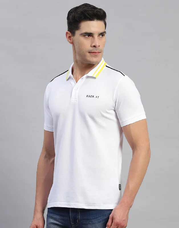 Men White Solid Collar Half Sleeve T-Shirt