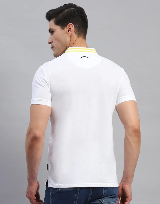 Men White Solid Collar Half Sleeve T-Shirt