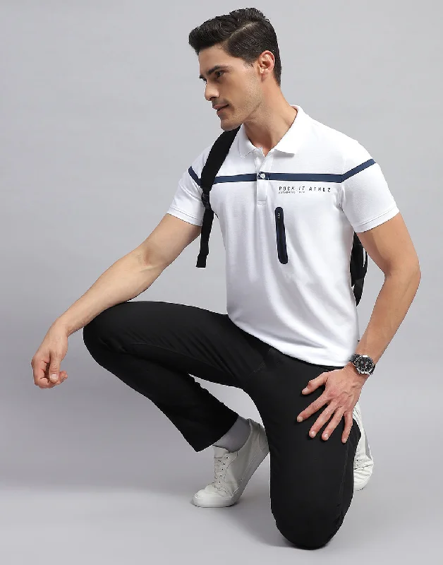 Men White Solid Collar Half Sleeve T-Shirt