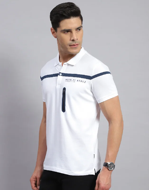 Men White Solid Collar Half Sleeve T-Shirt