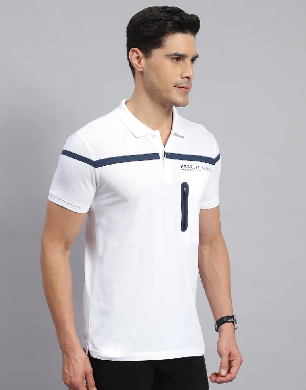 Men White Solid Collar Half Sleeve T-Shirt